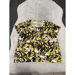 New Laura Ashley Jungle Yellow Mutli Womens Shirt Plus Size 2X Top Short Sleeve